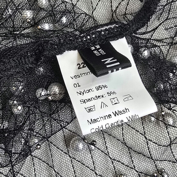 Shein Black Mesh Sexy Pearl Cropped Tank Top Sz. Medium - Picture 4 of 4